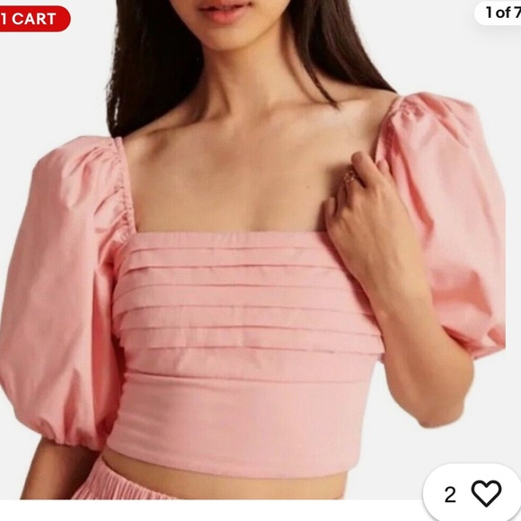 Abercrombie Puff Sleeve Poplin Squareneck Top Size XL - Picture 1 of 6